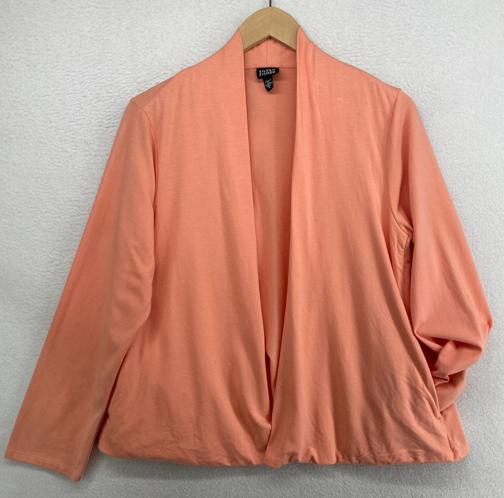 EILEEN FISHER Kimono M Stretch Cotton Jersey Drape Cardigan Open Front Orange
